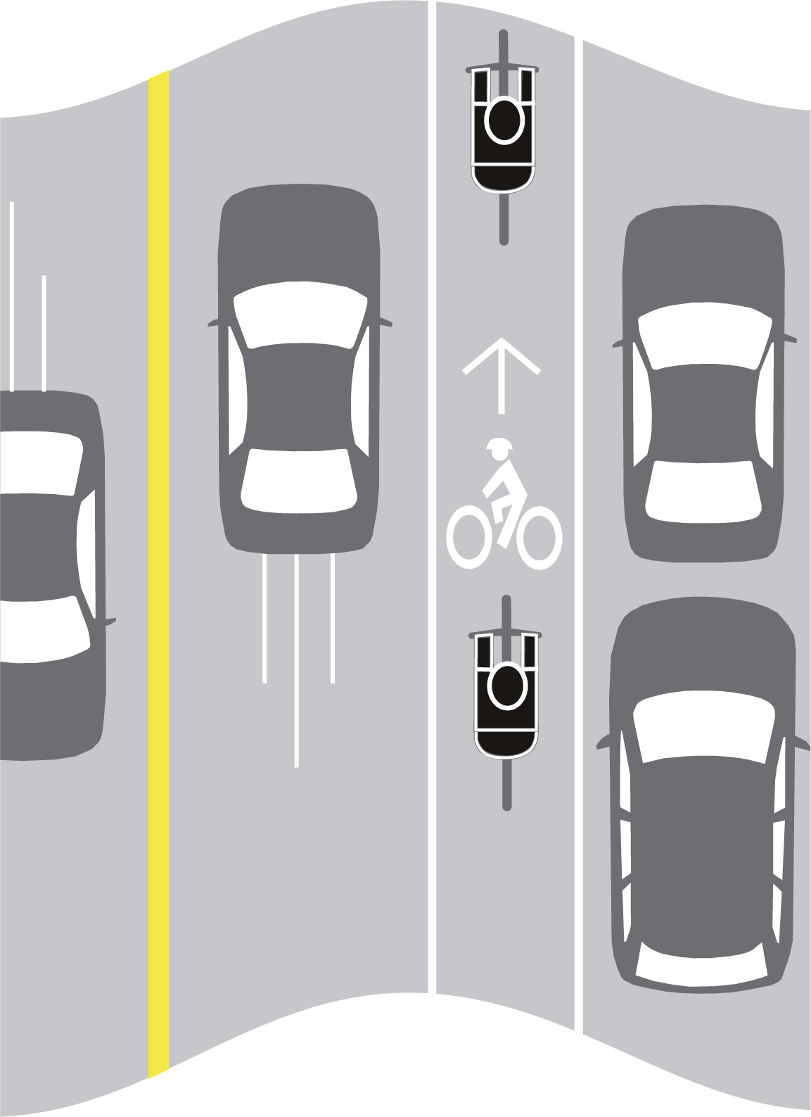 Bike Lanes: Illustration of bikes on bike on a sharrow.