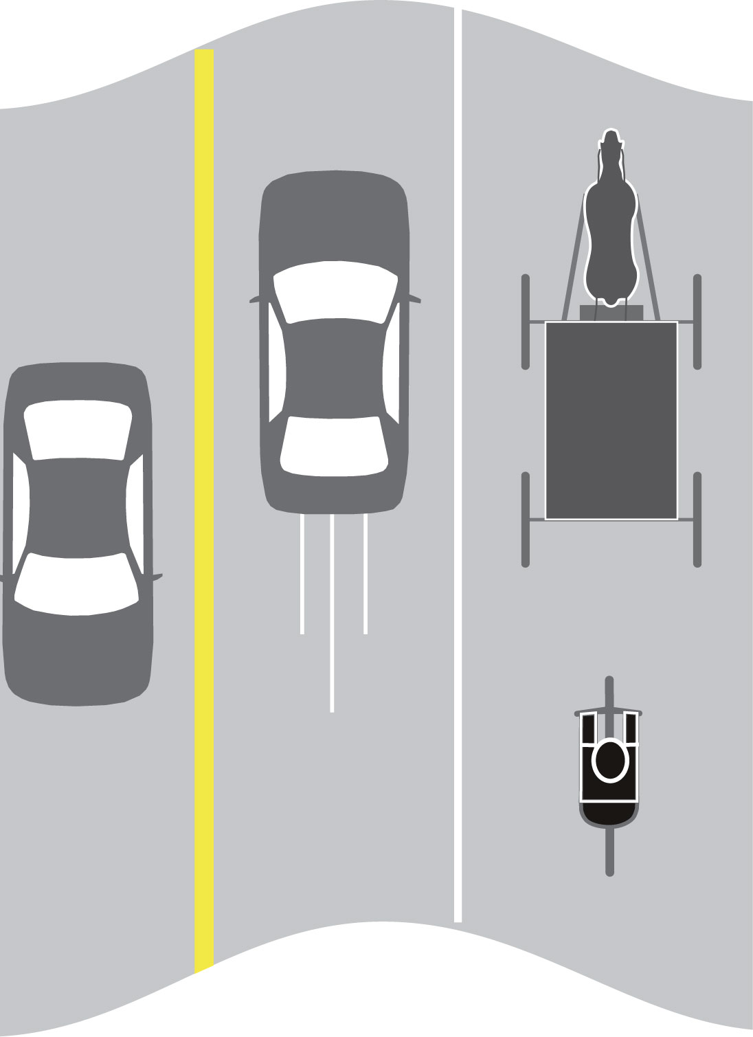 Buggy Lanes & Wide Shoulders: Illustration of bikes on bike behind Amish buggy in buggy lane.