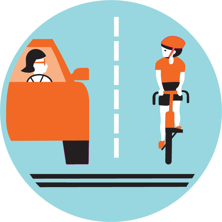 Ride with Confidence: Illustration of a biker giving eye contact with a motorist.