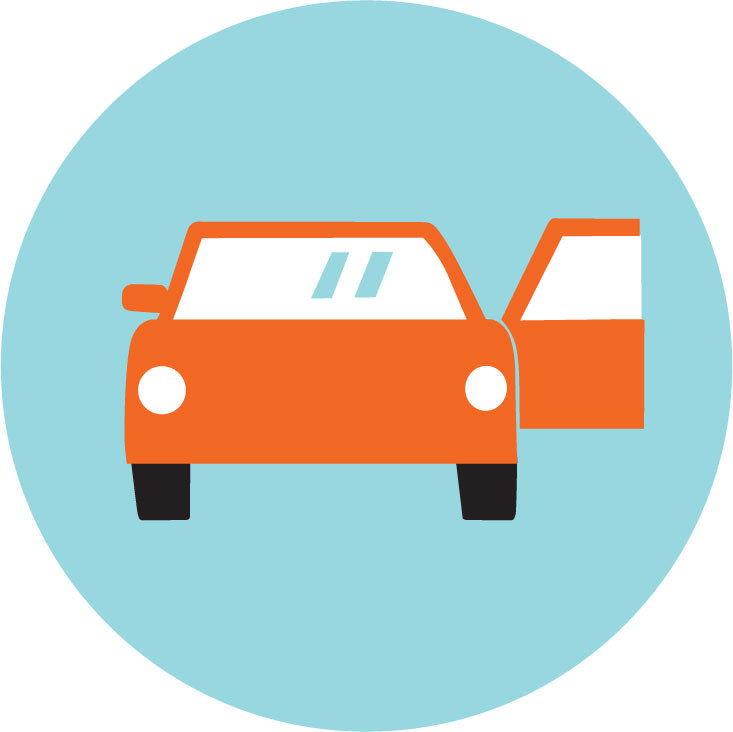 Don't Get Doored: Illustration of car with door open.