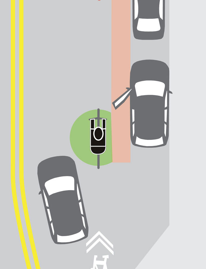 Illustration of bike riding away from a car door.