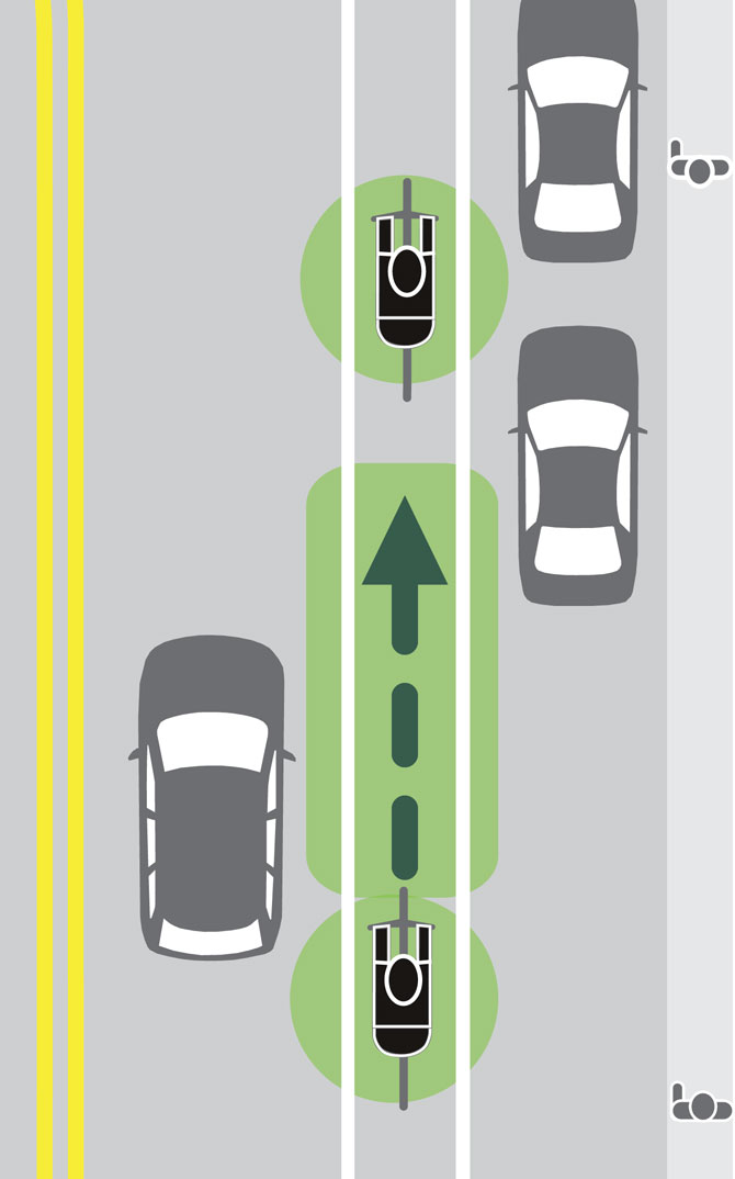 Illustration of bike traveling in direction of traffic.