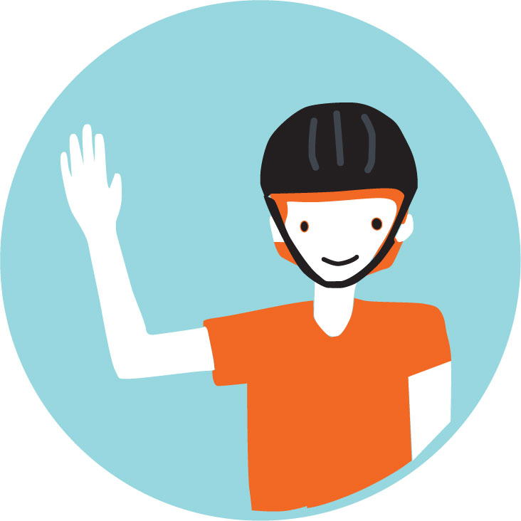 Be Predictable: Illustration of biker making turning signal.