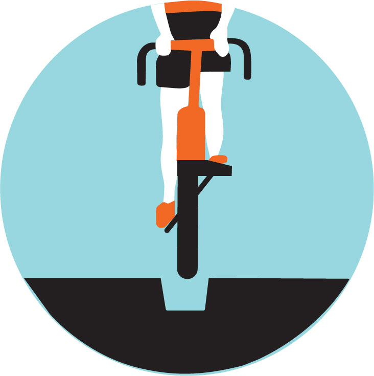 Watch for Buggy Ruts: Illustration of a biker riding in a rut.