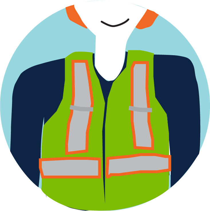 Wear a Safety Vest: Illustration of a biker wearing a safety vest.